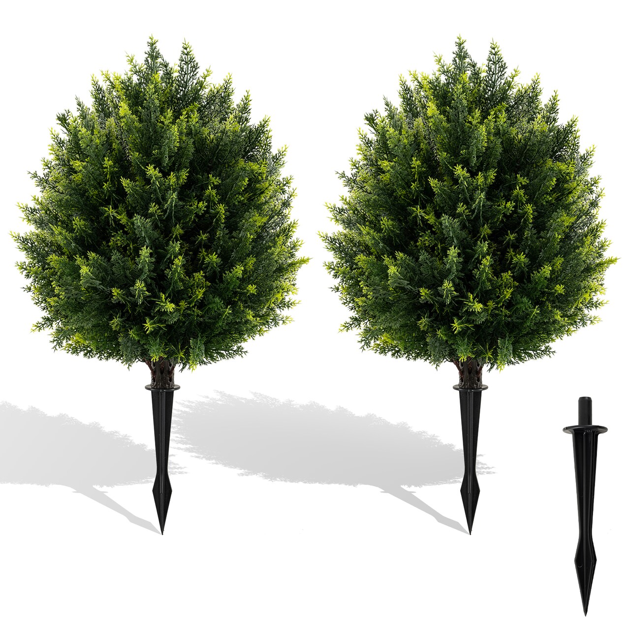 24" Artificial Cypress Topiary Ball Tree Set of 2 with Ground Spike for Indoor Outdoor Decor